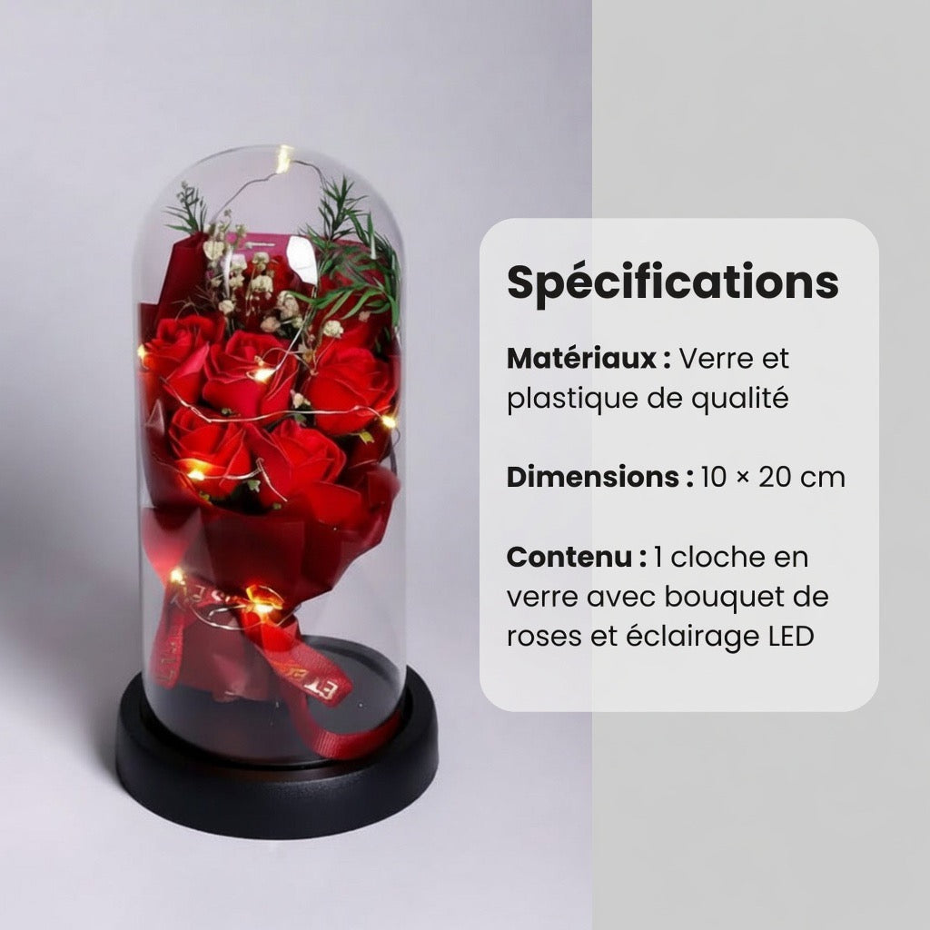 Bouquet de Roses Eternelle sous Cloche LED | Les Roses De Lola