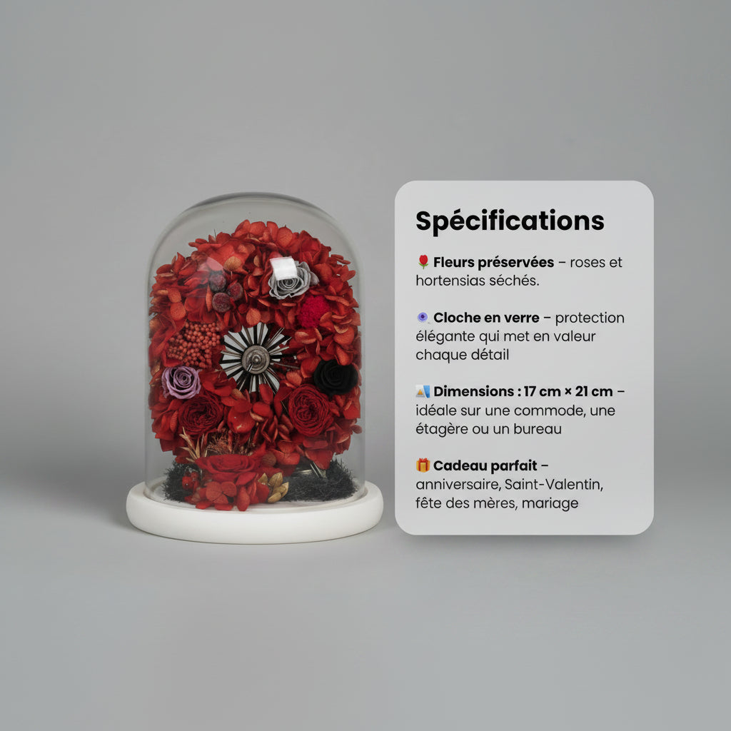 La Grande Roue – Roses & Hortensias Éternels sous Cloche en Verre