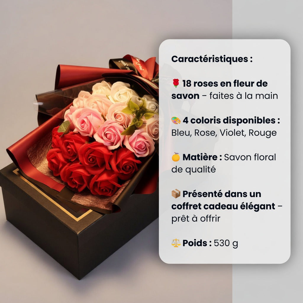 Bouquet 18 Roses en Savon – Coffret Cadeau Élégant