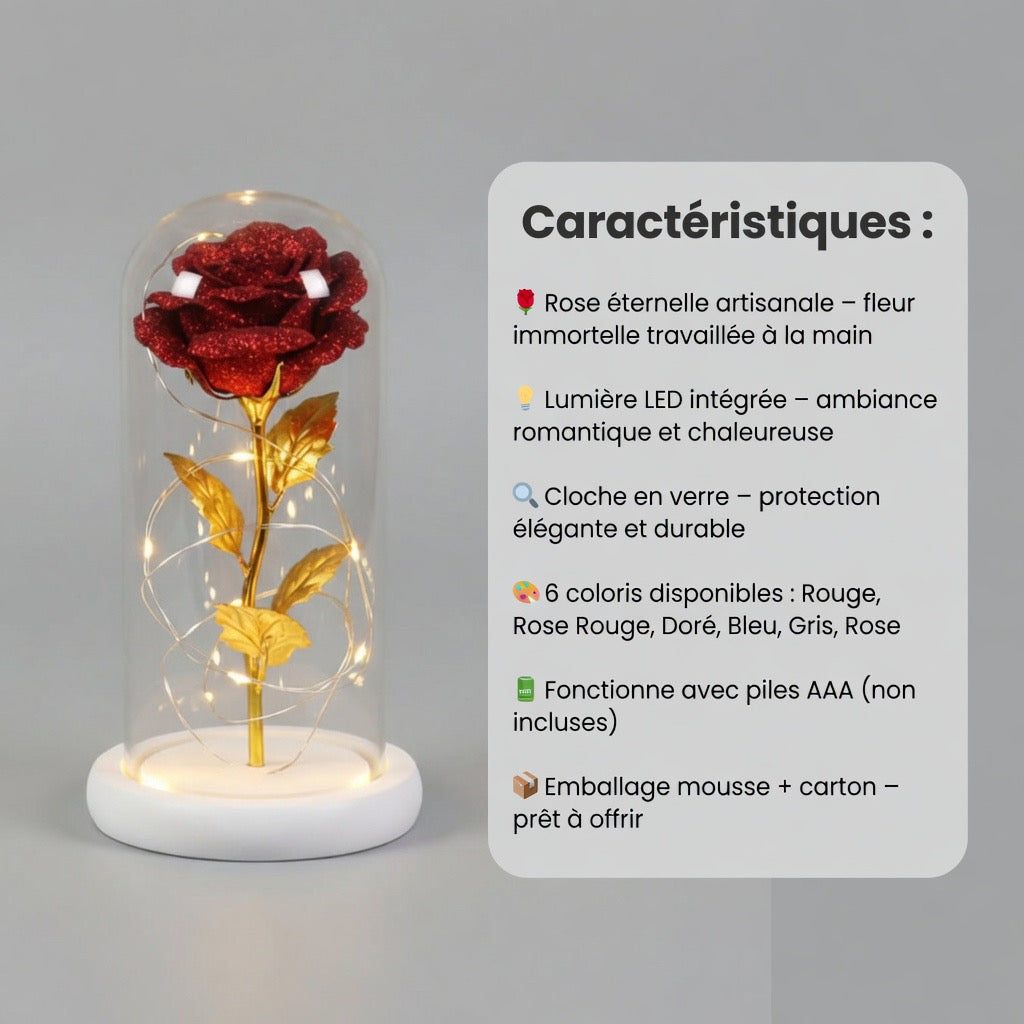 Dôme Rose Éternelle Lumière LED & Verre