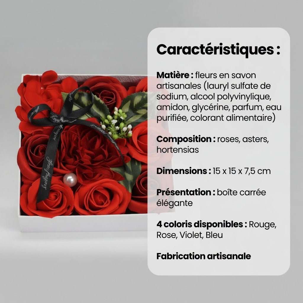Boîte de Roses en Savon Artisanales – 4 Coloris