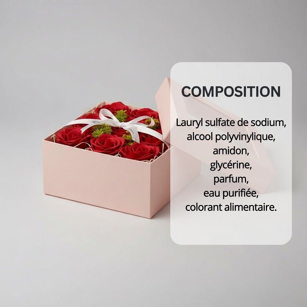 Coffret de roses en savon doux et inoubliable – photo complémentaire | Les Roses De Lola