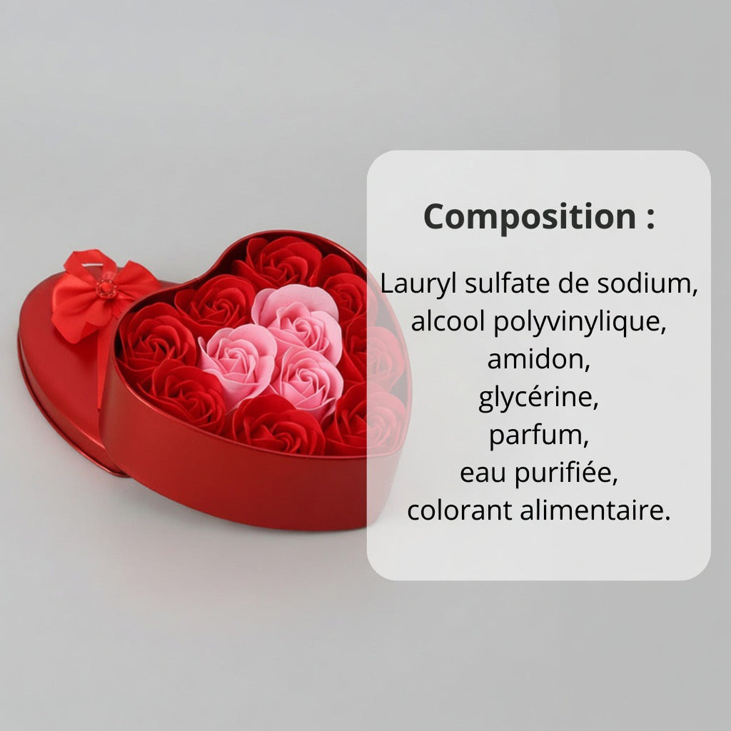 Le Coffret en Cœur – 11 Roses en Savon