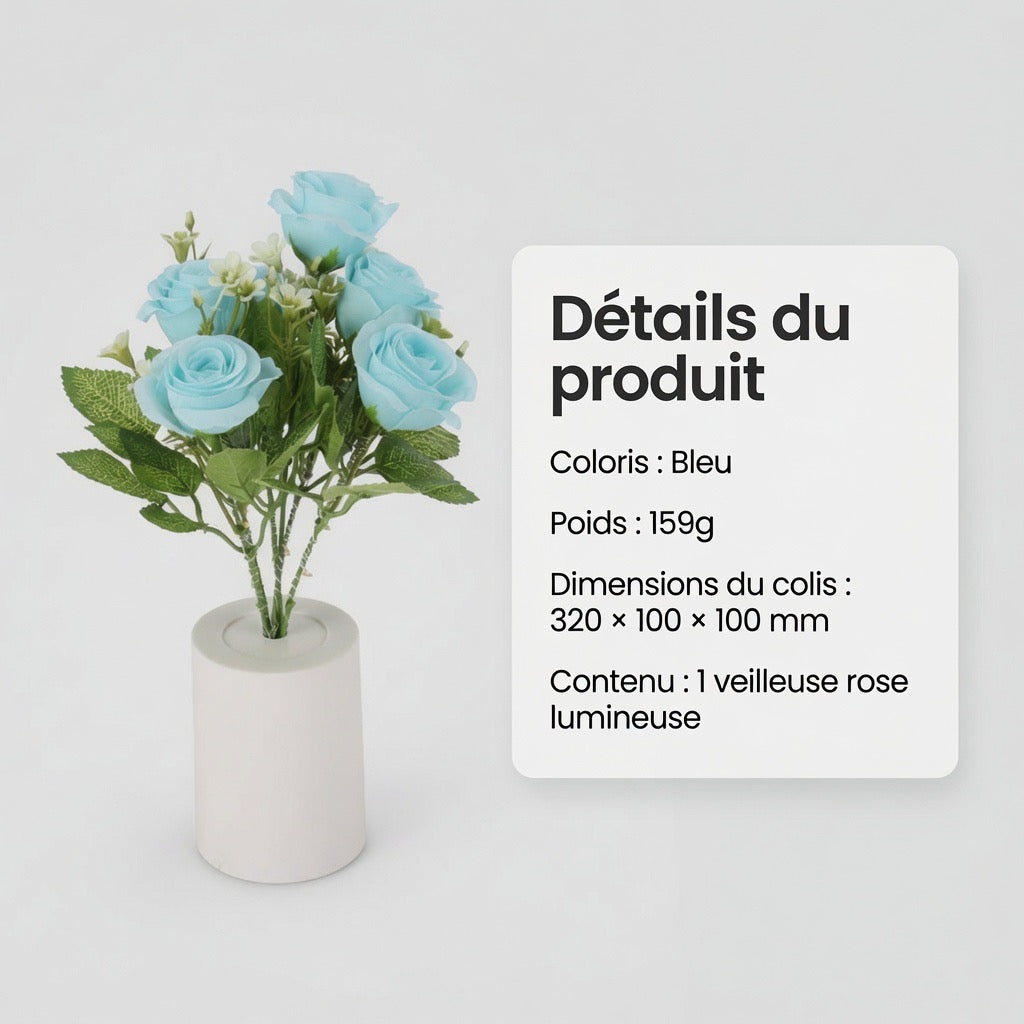 Veilleuse Rose Éternelle — Bouquet Lumineux Simulation Florale