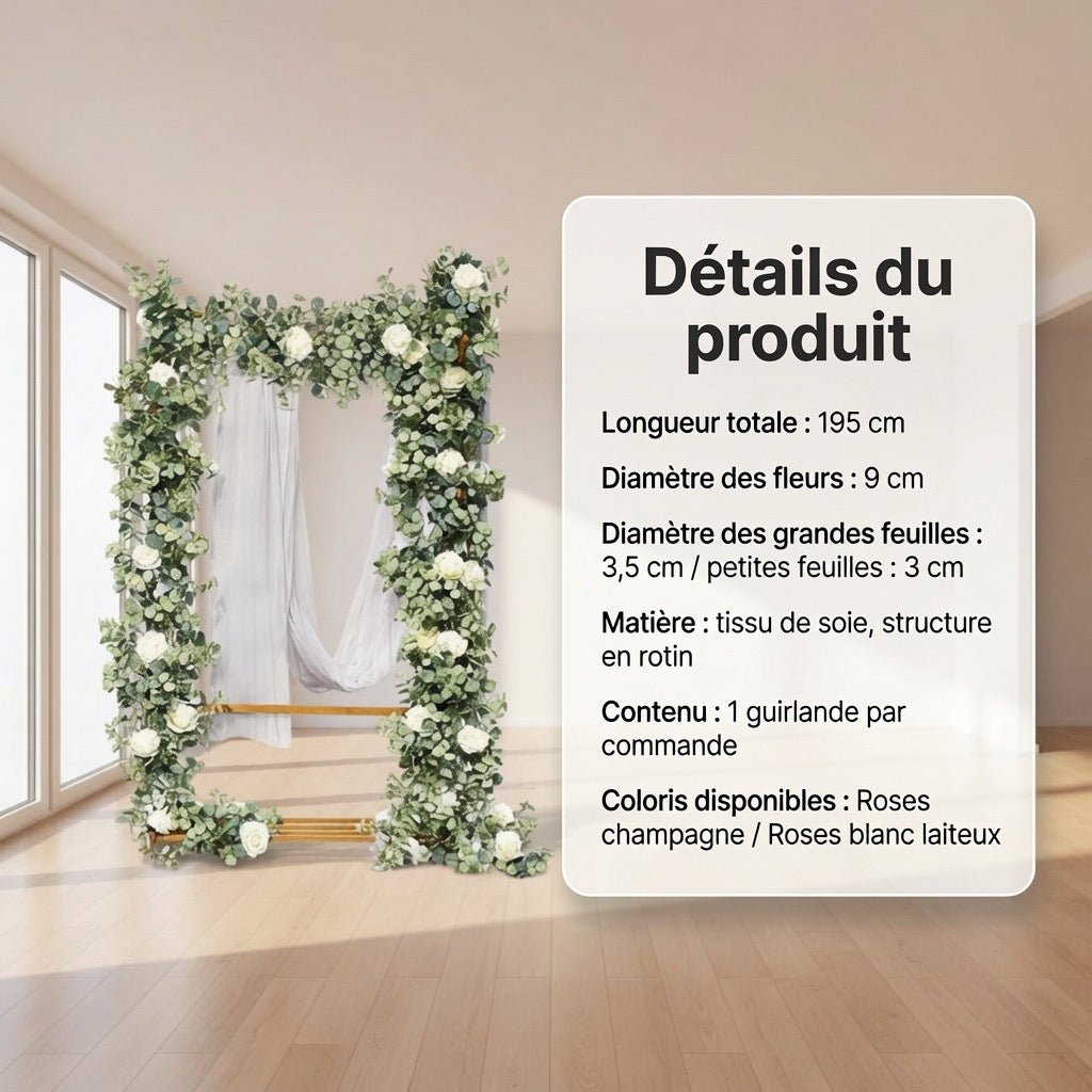 Guirlande Eucalyptus & Roses en Soie – Vigne Florale Artificielle