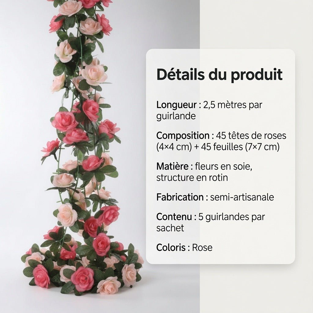 Guirlande de Roses en Soie – Vigne Florale Artificielle