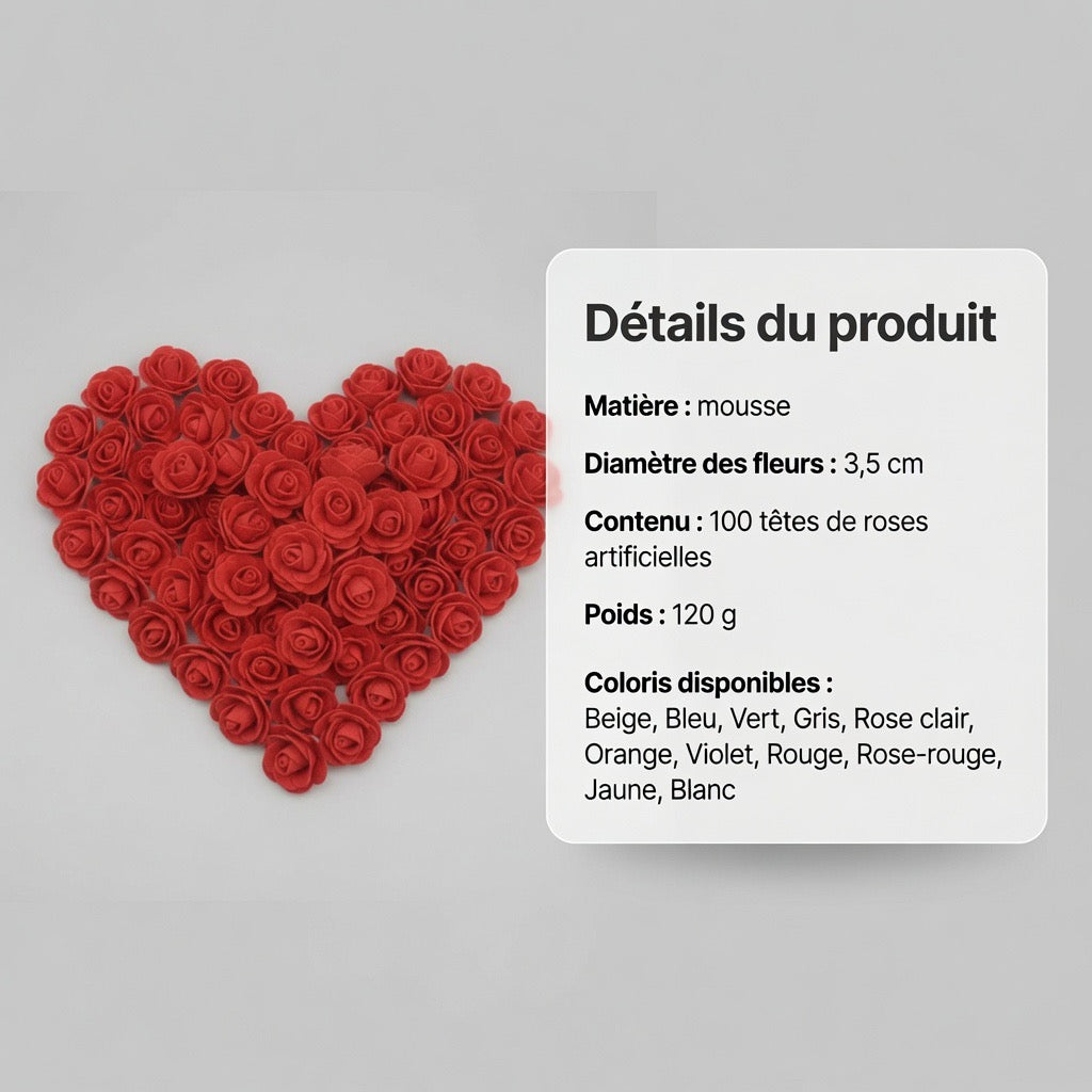 Têtes de Roses Artificielles en Mousse – Lot de 100 | Décoration Florale