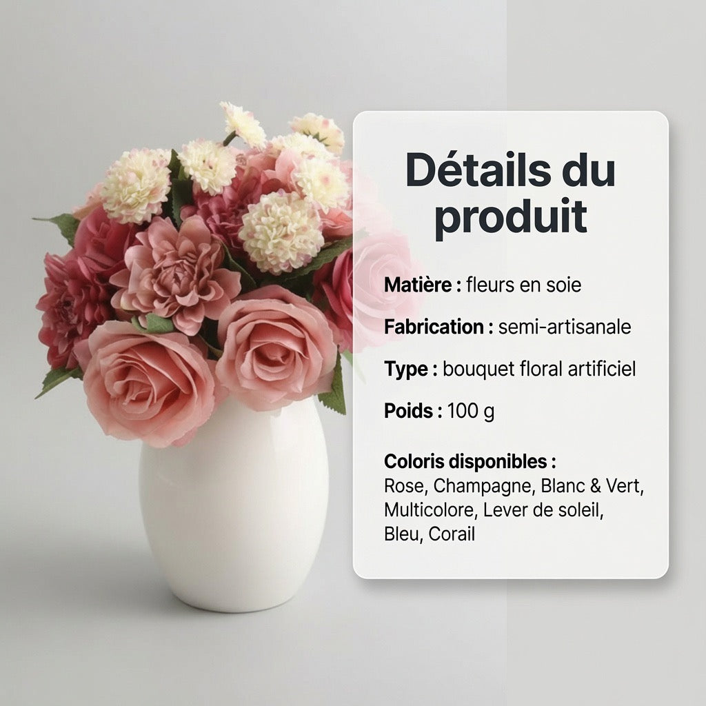 Bouquet de Dahlias & Roses en Soie – Fleurs Artificielles Décoratives