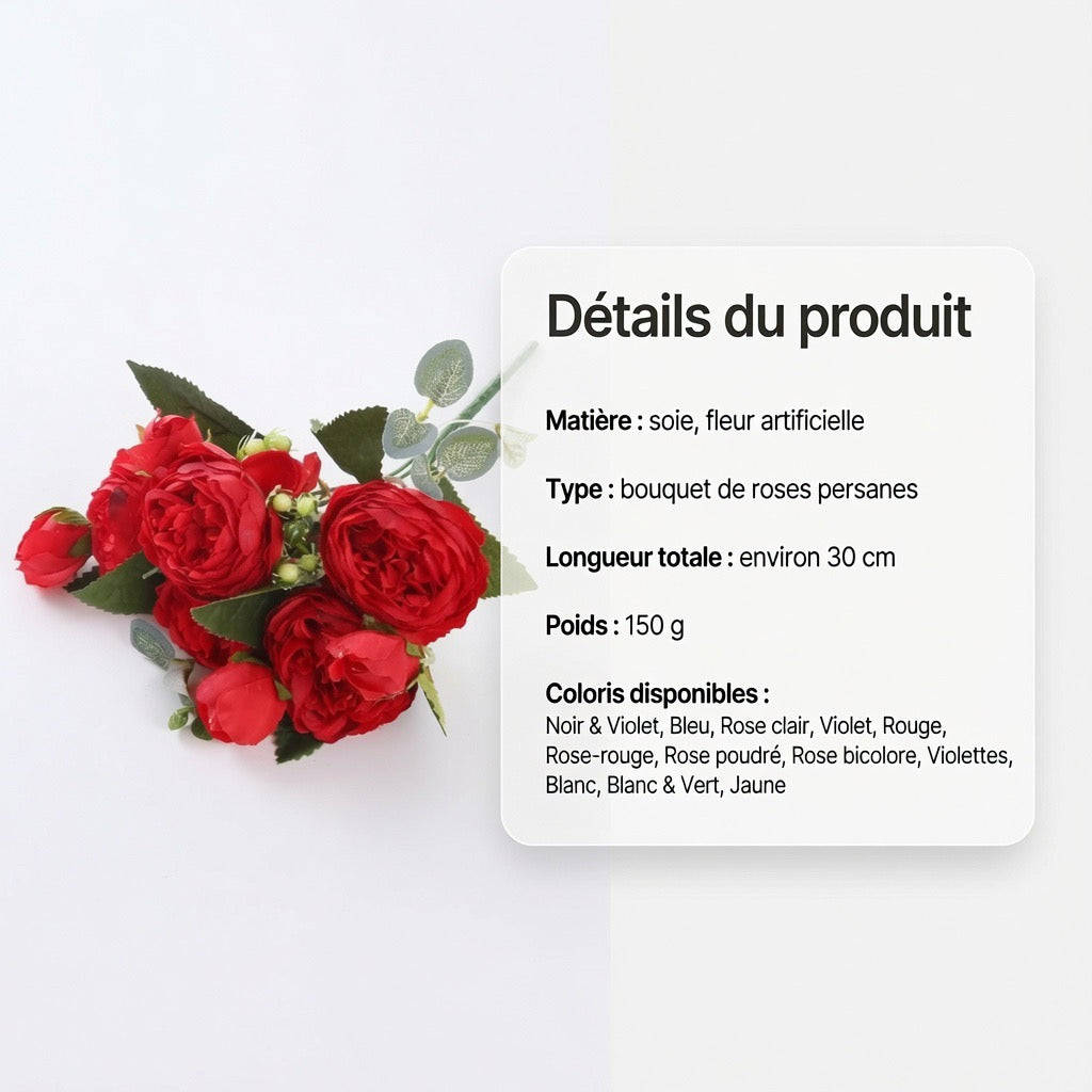 Bouquet de Roses Persanes en Soie – Fleurs Artificielles 30 cm