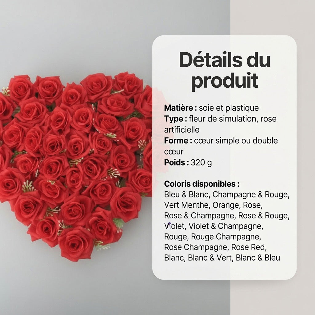 Plateau Floral Cœur en Roses de Soie – Décoration Mariage & Événementiel