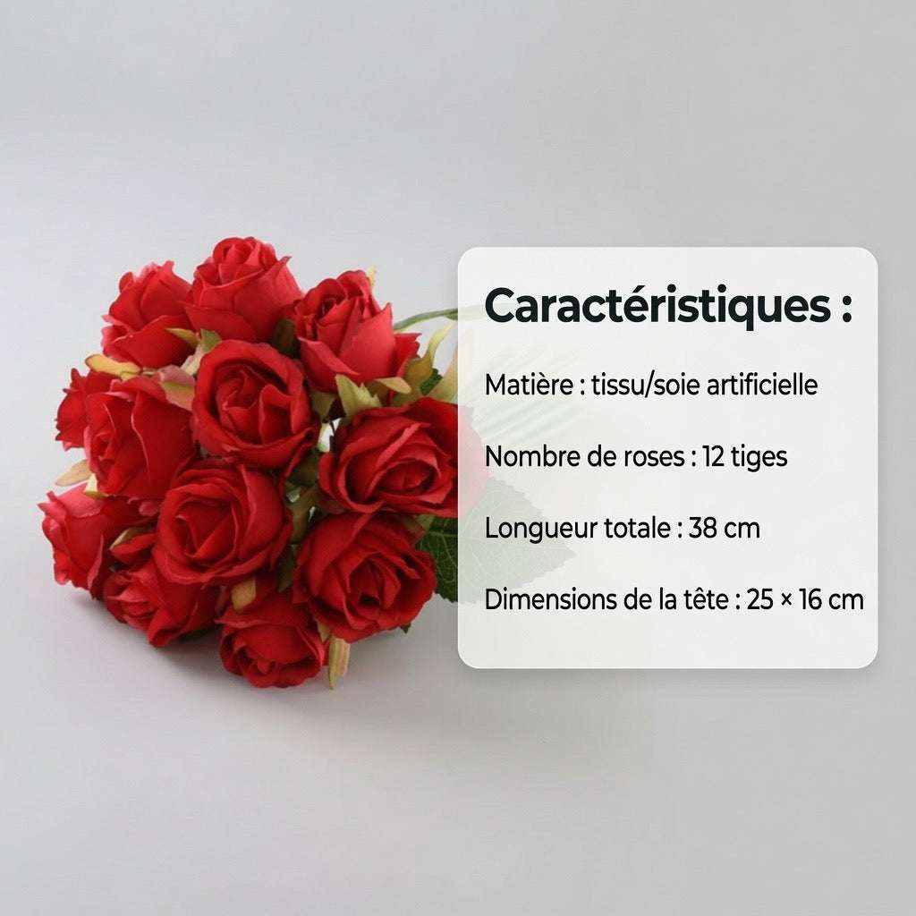Bouquet de 12 roses en soie éternelles – Les Roses De Lola - caractéristiques