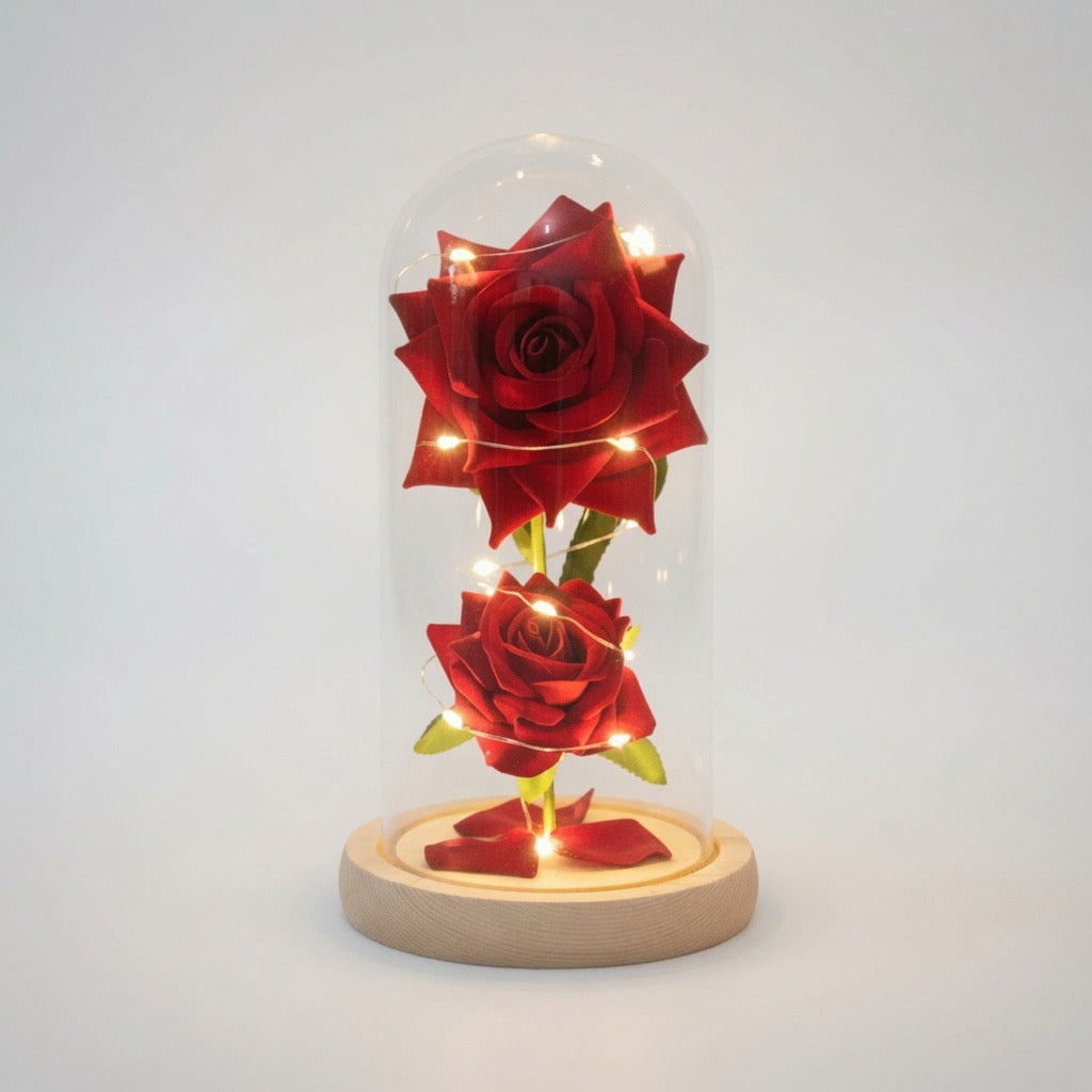 Le Dôme des Deux Roses – Rose Éternelle Lumineuse LED