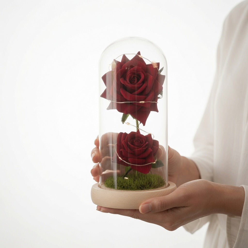 Rose Éternelle Lumineuse sous Dôme – LED & Romantique
