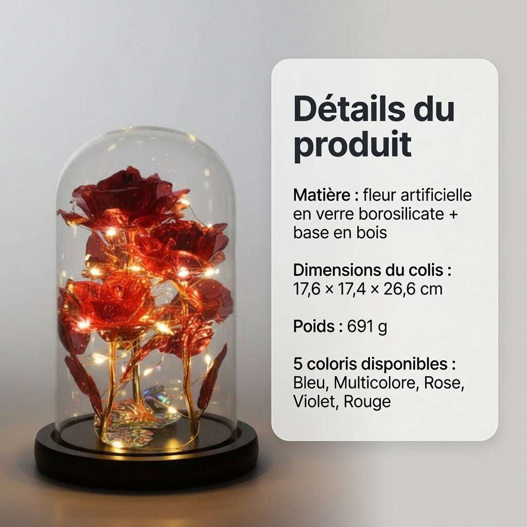 La Rose Dorée Éternelle 24k sous Dôme Lumineux – L'Or & l'Amour Pour Toujours