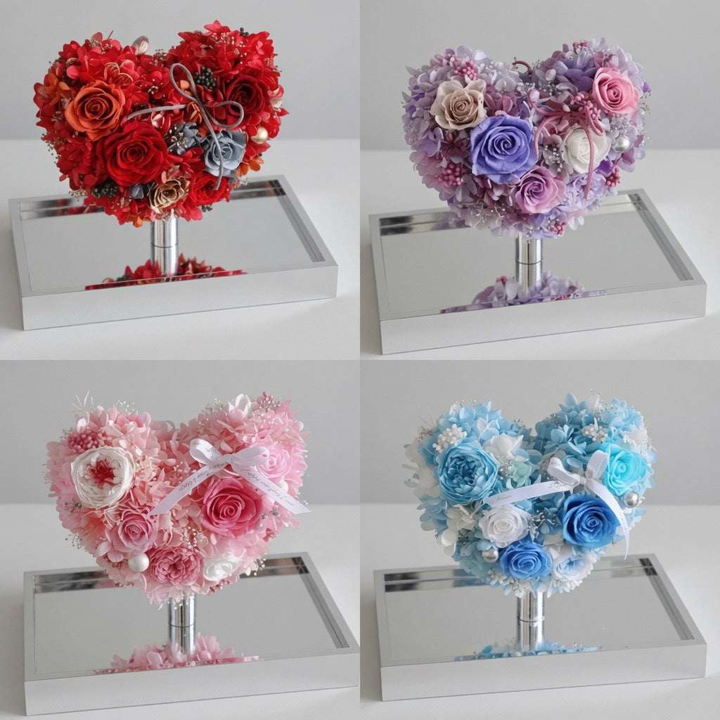 Composition florale éternelle roses rouge hortensias – ambiance | Les Roses De Lola-all couleurs