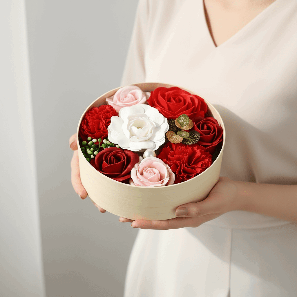 Coffret roses de savon rouge – cadeau floral naturel | Les Roses De Lola-présentation