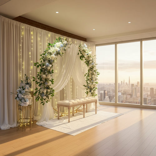 Arche de roses artificielles blanches — décoration cérémonie de mariage