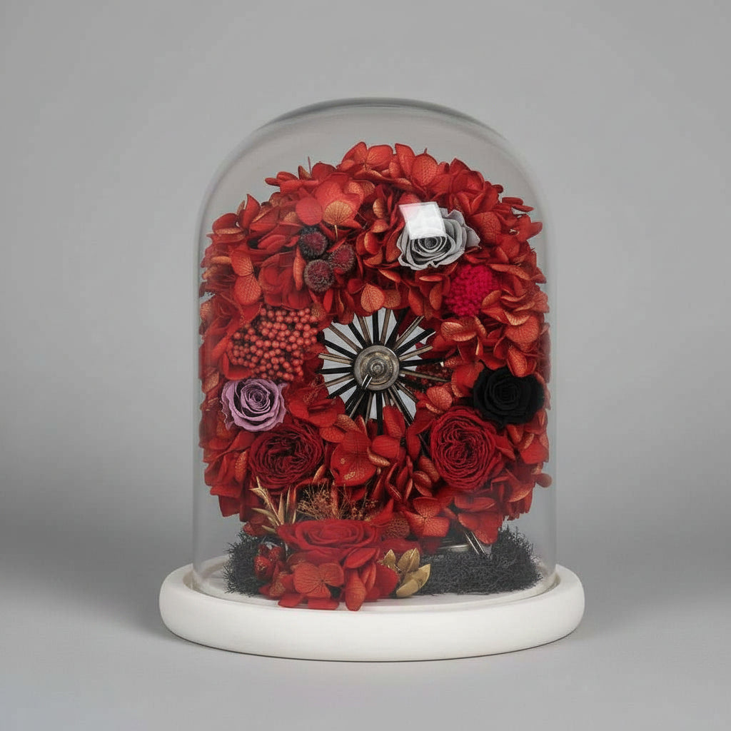Rose éternelle sous cloche en verre et Hortensia Grande Roue Style 1 