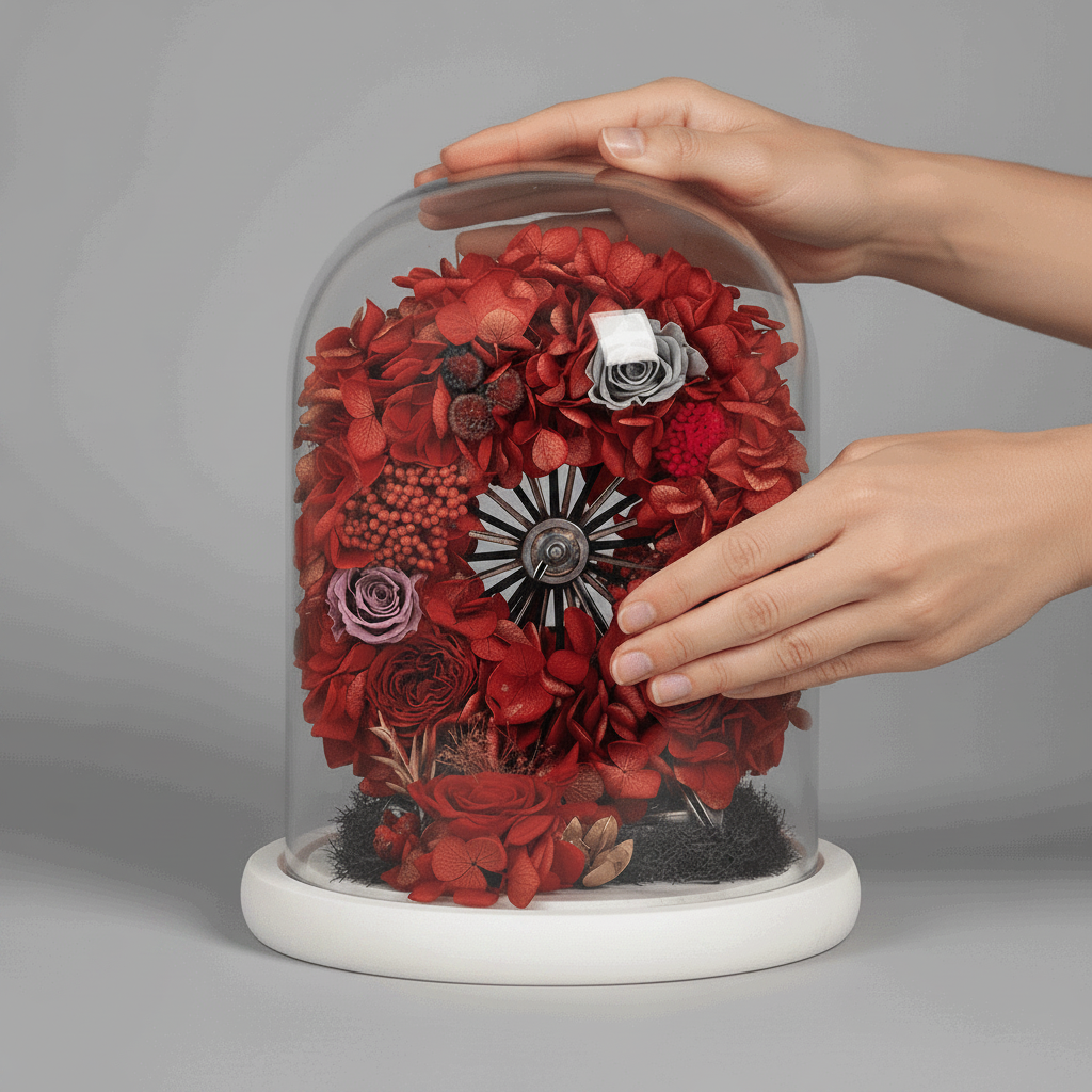 La Grande Roue – Roses & Hortensias Éternels sous Cloche en Verre