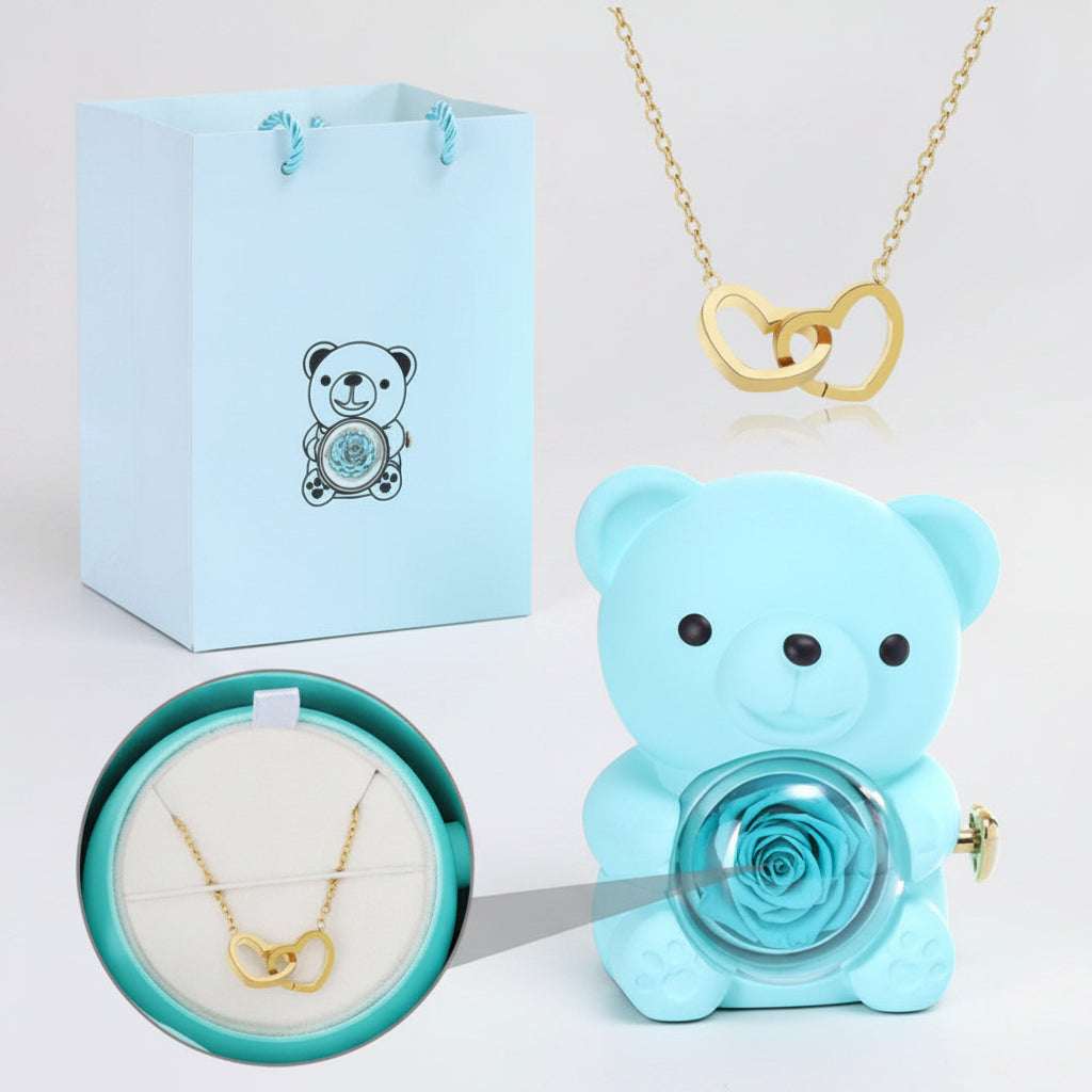 Ours coffret collier cœur – cadeau surprise prêt à offrir Les Roses De Lola