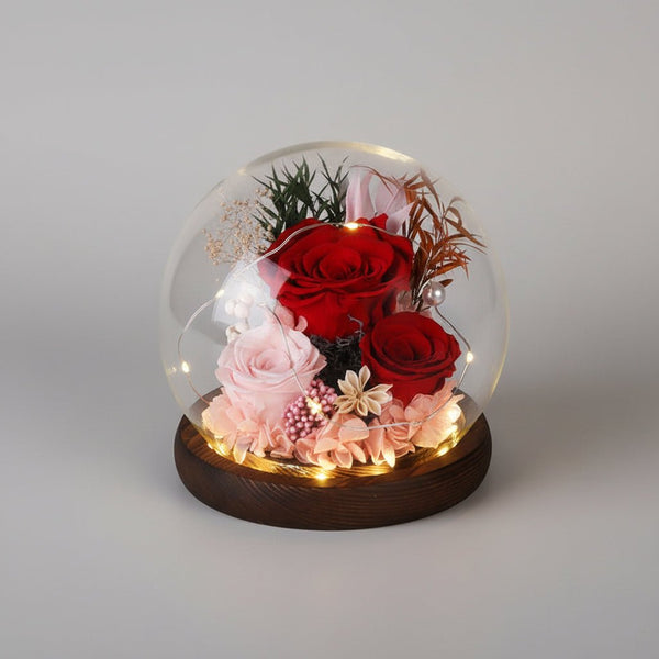Rose éternelle sous cloche en verre avec socle – coloris Rouge | Les Roses De Lola