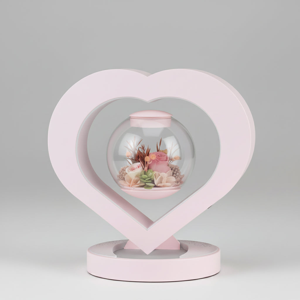 Lampe Cœur Lévitante – rose éternelle dans un globe rotatif avec LEDs et enceinte Bluetooth | Les Roses De Lola
