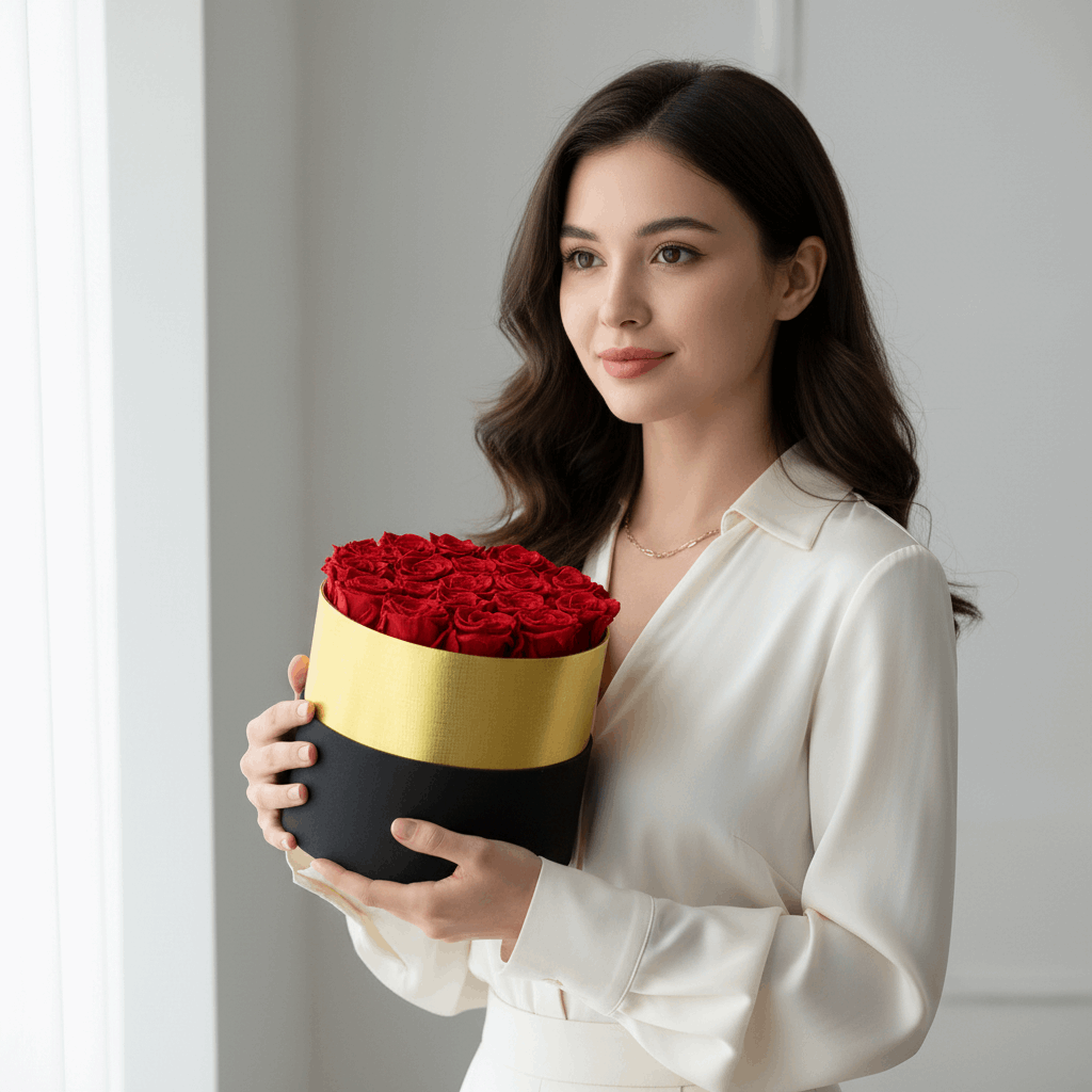 18 roses éternelles – coffret cadeau élégant coloris jaune rouge velour
présentation