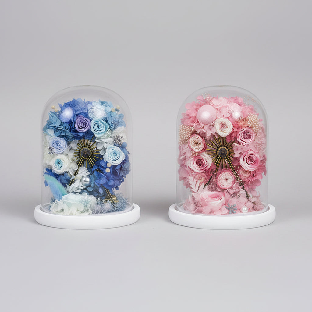 Rose éternelle sous cloche en verre – et Hortensia Grande Roue | Les Roses De Lola