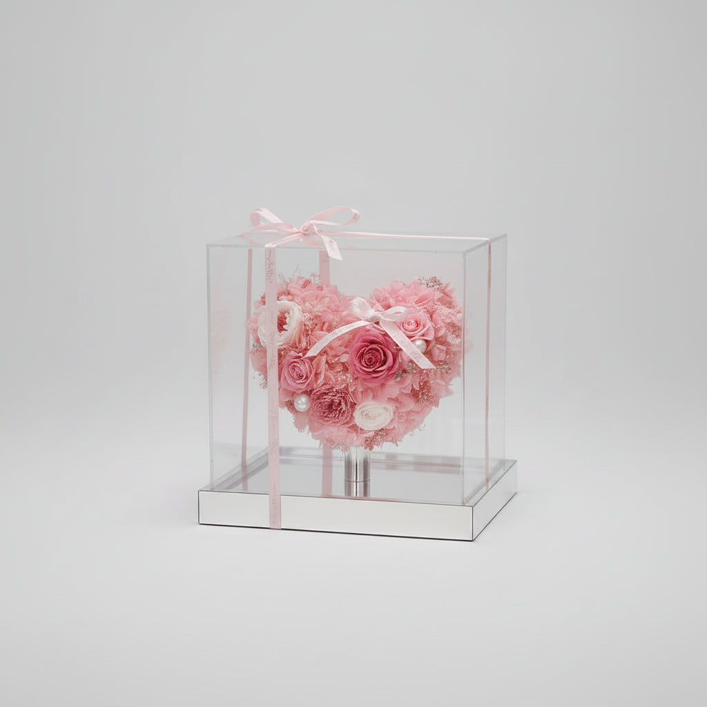 Roses et hortensias rose préservés en coffret – détail fleurs | Les Roses De Lola