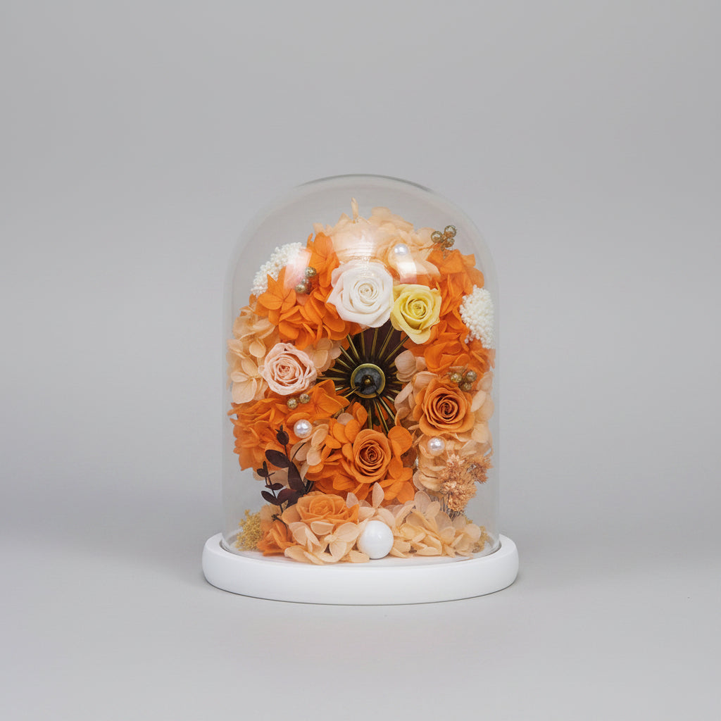 Rose éternelle sous cloche en verre et Hortensia Grande Roue Style 5 | Les Roses De Lola