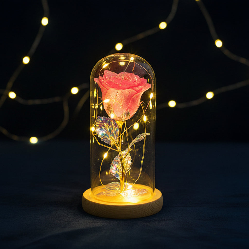 Rose Éternelle sous Cloche en Verre & LED – Les Roses De Lola