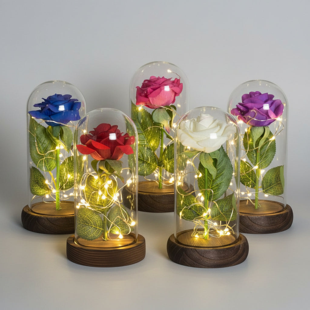 Rose éternelle rouge sous dôme en verre – vue principale | Les Roses De Lola
