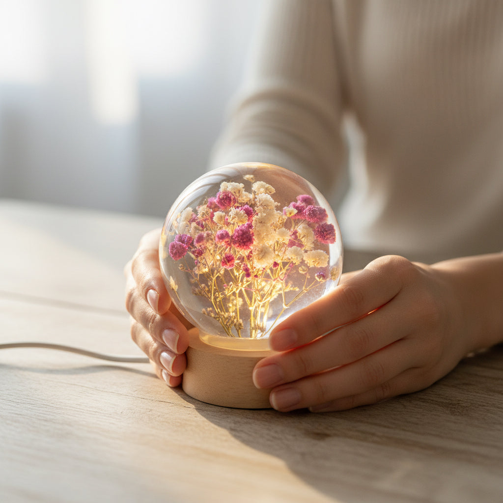 Effet ciel étoilé de la veilleuse roses séchées dans une pièce sombre, ambiance romantique et apaisante — Les Roses De Lola