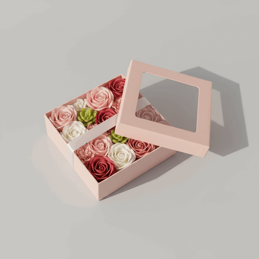 Coffret roses en savon rose – cadeau original pour femme | Les Roses De Lola
