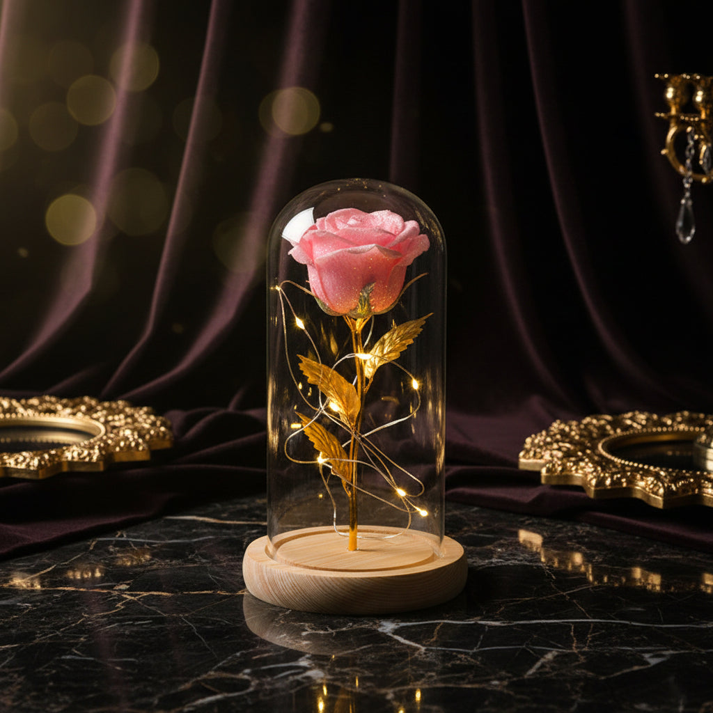 Rose Éternelle sous Cloche en Verre & LED – Les Roses De Lola