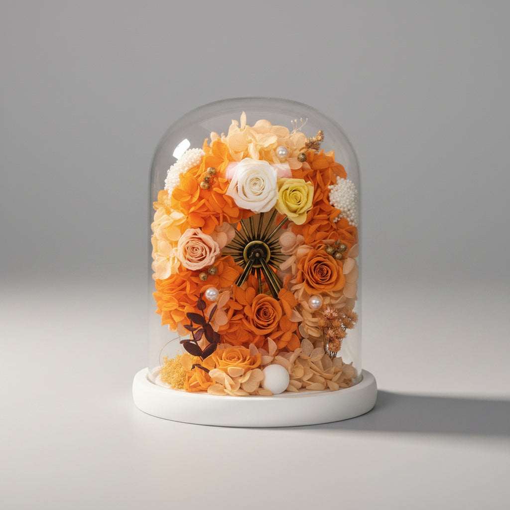 Rose éternelle sous cloche en verre et Hortensia Grande Roue Style 5 | Les Roses De Lola
