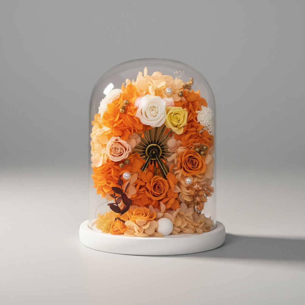 Rose éternelle sous cloche en verre et Hortensia Grande Roue Style 5 | Les Roses De Lola