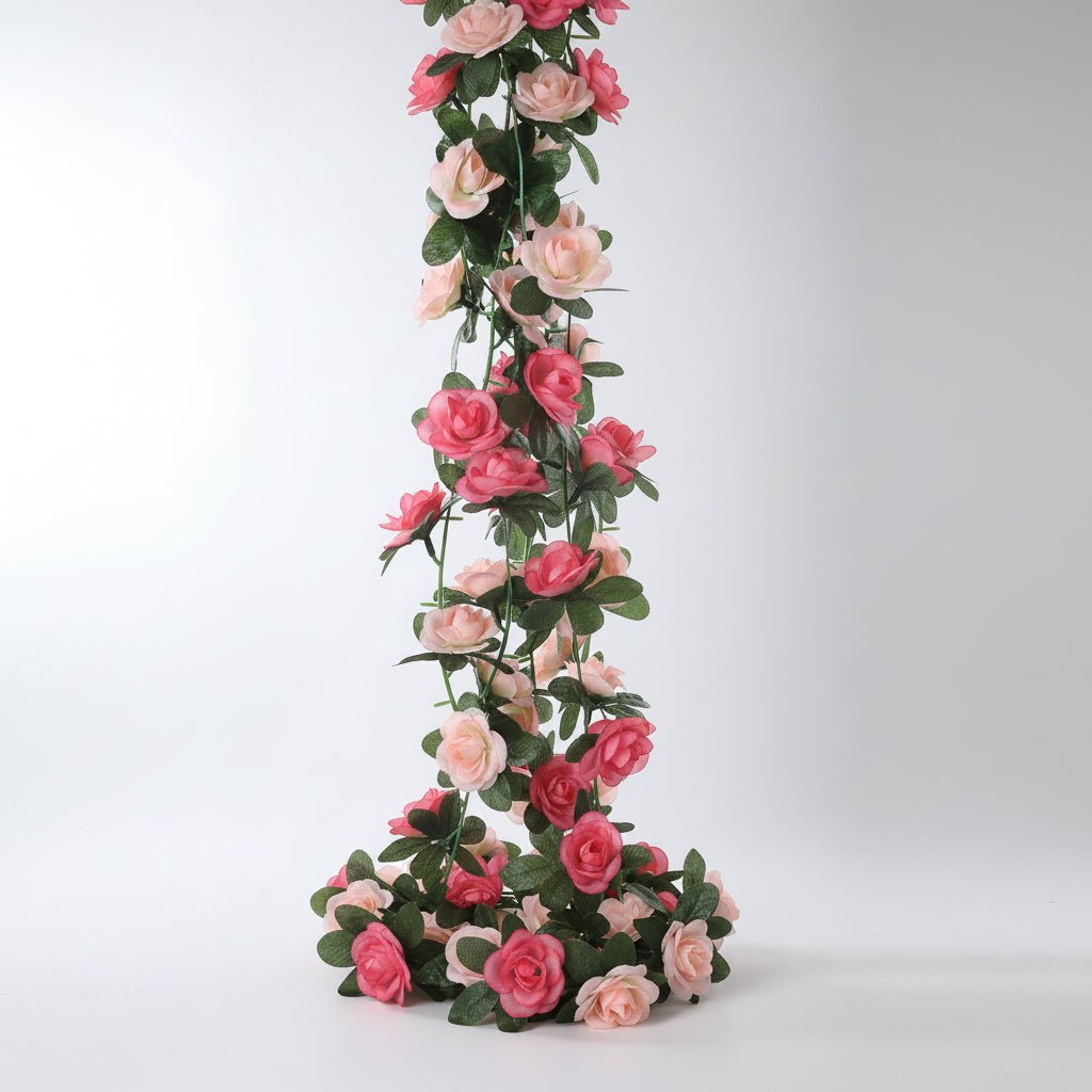 Guirlande de roses en soie rose – vigne florale artificielle 2,5 m
