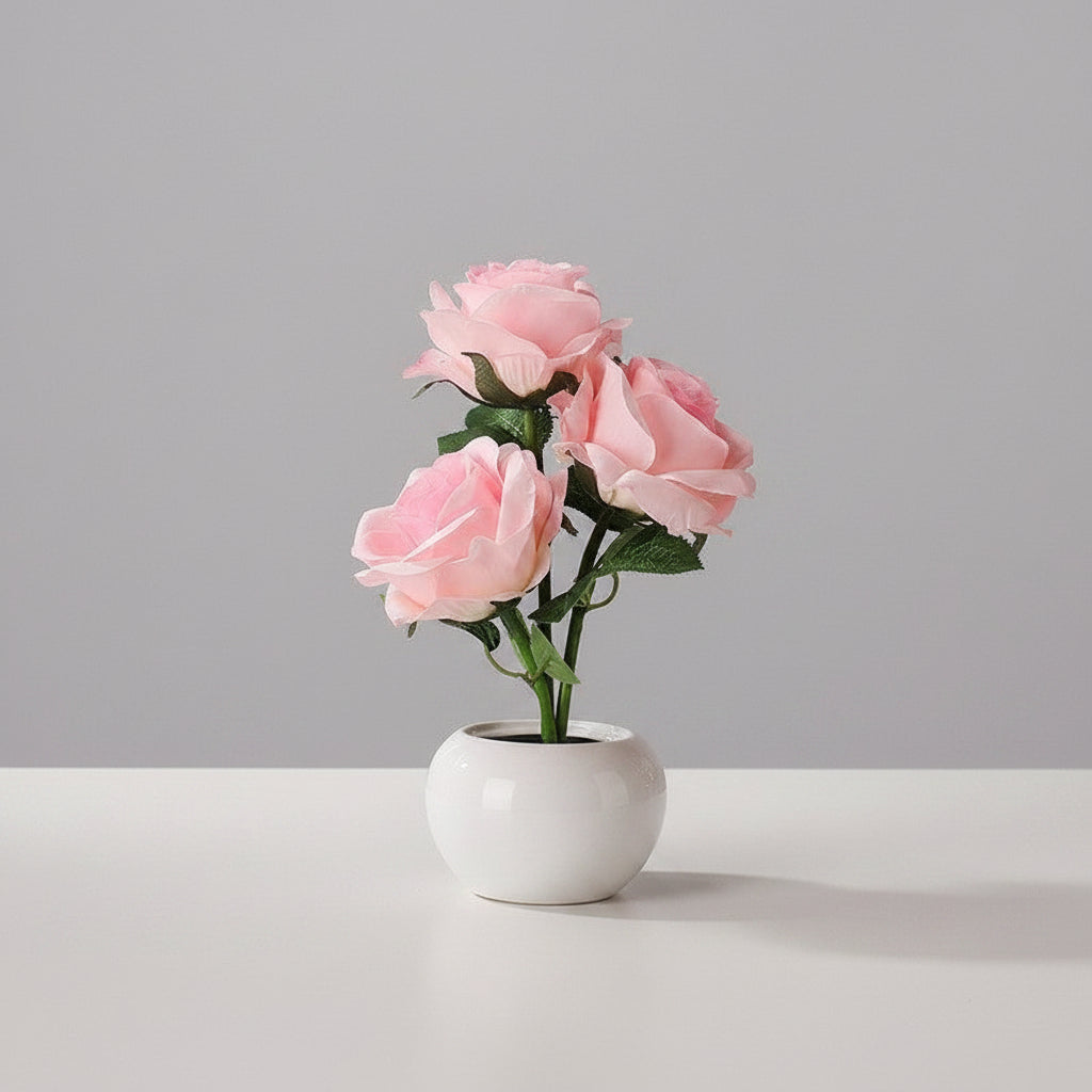 Lampe d'ambiance rose éternelle rose, style luxe léger, 3 têtes, alimentation USB — Les Roses De Lola