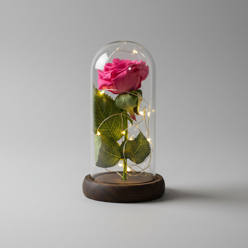Dôme rose éternelle – détail pétales préservés | Les Roses De Lola
