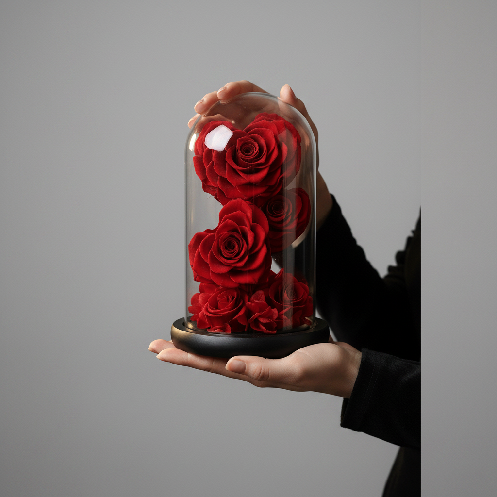 3 Roses Éternelles sur Tige sous Dôme et Pétales Hortensias – Les Roses De Lola